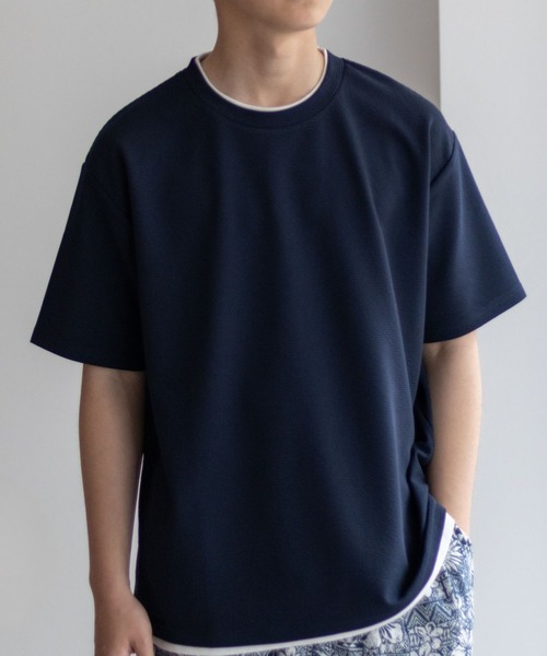 NAVY(ネイビー)の「NAVY【接触冷感】フェイクレイヤードTシャツ(Tシャツ/カットソー・メンズ・カーキ/ネイビー/ブルー/チャコールグレー/ベージュ・S/M/L/XL)」の20枚目の写真