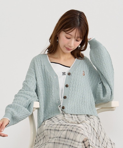 NICOLE CLUB（ニコル　クラブ）の「ラインケーブルカーディガン（カーディガン/ボレロ・レディース・グリーン/ラベンダー/オフホワイト/ネイビー・FREE）」の3枚目の写真