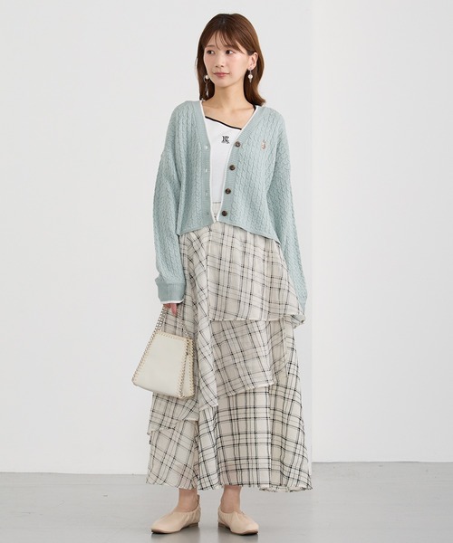 NICOLE CLUB（ニコル　クラブ）の「ラインケーブルカーディガン（カーディガン/ボレロ・レディース・グリーン/ラベンダー/オフホワイト/ネイビー・FREE）」の19枚目の写真