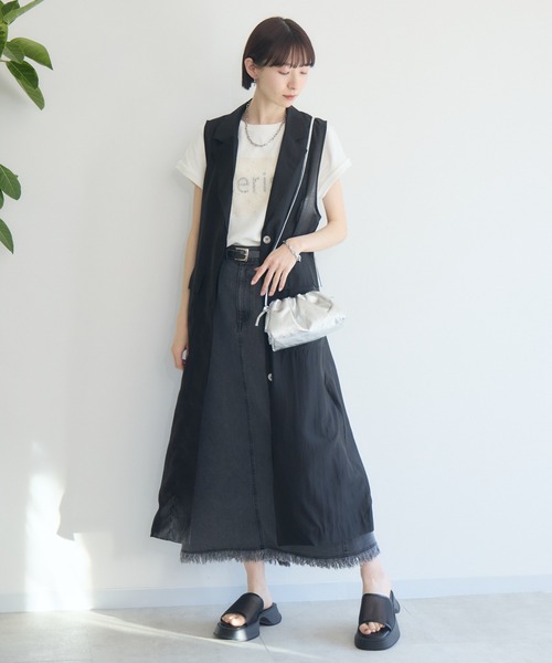 CLOCHE ノーカラージレ　ベスト　ブラック　ダブル インタープラネット INTERPLANET 【CLOCHE】接触冷感ダブル