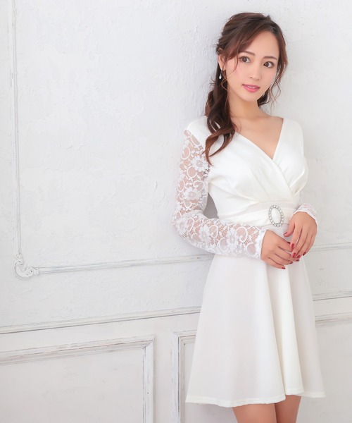 myMinette(マイミネット)の「キャバドレス ミニ フレア 長袖 レースビジューリングハイウエスト切替ドレス キャバワンピ(ドレス・レディース・ブラック/ホワイト・MEDIUM)」の14枚目の写真
