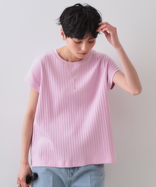 OPAQUE.CLIP(オペークドットクリップ)の「◆ワイドリブフレンチTシャツ【洗濯機洗い可】(Tシャツ/カットソー・レディース・ダークブラウン/ホワイト/ベビーピンク・40/38/42)」の3枚目の写真