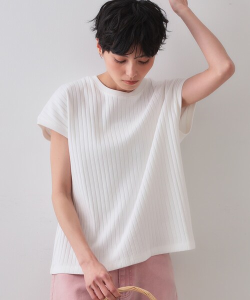 OPAQUE.CLIP(オペークドットクリップ)の「◆ワイドリブフレンチTシャツ【洗濯機洗い可】(Tシャツ/カットソー・レディース・ダークブラウン/ホワイト/ベビーピンク・40/38/42)」の1枚目の写真
