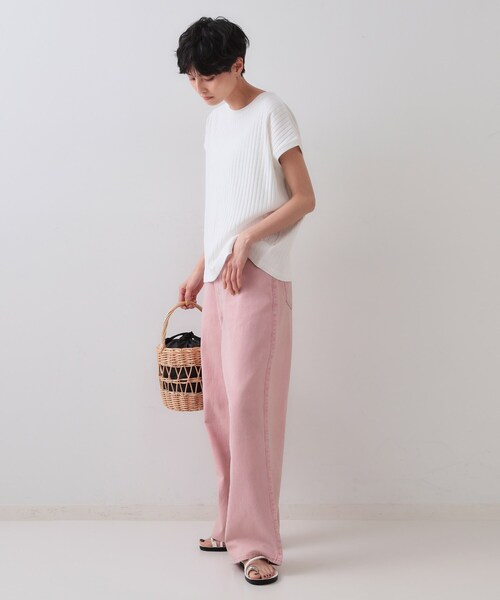 OPAQUE.CLIP(オペークドットクリップ)の「◆ワイドリブフレンチTシャツ【洗濯機洗い可】(Tシャツ/カットソー・レディース・ダークブラウン/ホワイト/ベビーピンク・40/38/42)」の5枚目の写真