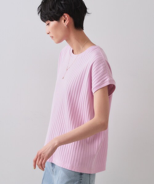 OPAQUE.CLIP(オペークドットクリップ)の「◆ワイドリブフレンチTシャツ【洗濯機洗い可】(Tシャツ/カットソー・レディース・ダークブラウン/ホワイト/ベビーピンク・40/38/42)」の12枚目の写真