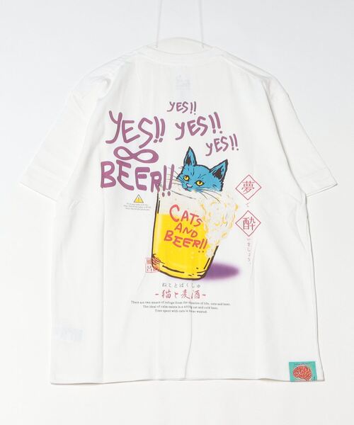 go slow caravan(ゴースローキャラバン)の「go slow caravan/ゴースローキャラバン RAY綿 猫と麦酒TEE(Tシャツ/カットソー・メンズ・D/A/C/B・MEDIUM/LARGE)」の1枚目の写真