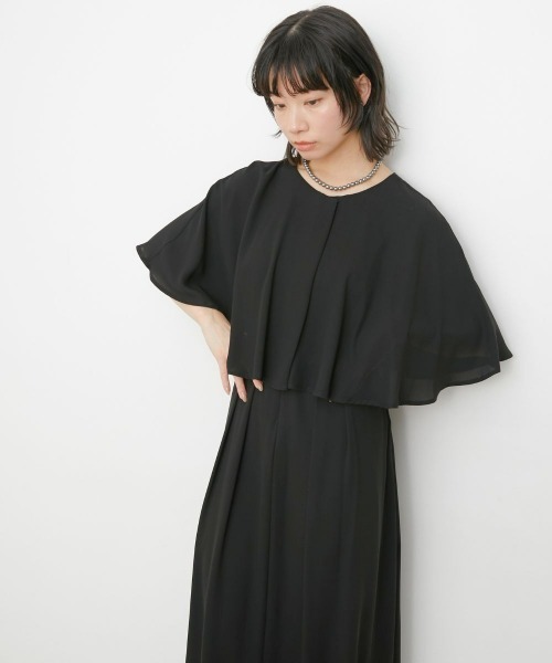 Neina(ネイナ)の「【喪服・礼服】日本製生地使用 洗える防しわ前開きケープ風ワンピース<大きいサイズ有>〔Neina〕(スーツセット・レディース・ブラック・M/L/LL/3L/4L/5L)」の6枚目の写真