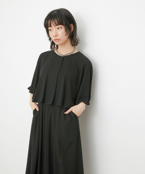 Neina(ネイナ)の「【喪服・礼服】日本製生地使用 洗える防しわ前開きケープ風ワンピース<大きいサイズ有>〔Neina〕(スーツセット・レディース・ブラック・M/L/LL/3L/4L/5L)」の8枚目の写真