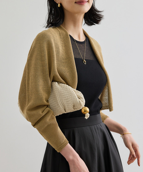 ROPE'（ロペ）の「ホールガーメント ボレロニットカーディガン（ニット/セーター・レディース・キャメル/ブラック・FREE）」の2枚目の写真