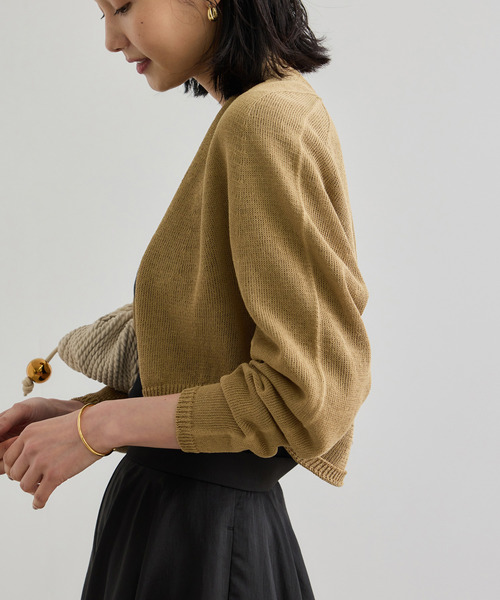 ROPE'（ロペ）の「ホールガーメント ボレロニットカーディガン（ニット/セーター・レディース・キャメル/ブラック・FREE）」の11枚目の写真