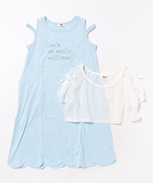 KP（ケーピー）の「32/-天竺ｷｼﾘﾄｰﾙ加工ワンピースセット（ワンピース・キッズ・ブラック/サックスブルー・120cm/130cm/140cm/150cm/160cm）」の2枚目の写真