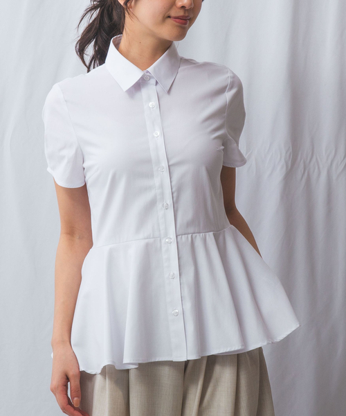 NARACAMICIE(ナラカミーチェ)の「【NARACAMICIE】オックスフォードペプラム半袖ブラウス(シャツ/ブラウス・レディース・ホワイト/レッド/ブルー・M/L/XL)」の2枚目の写真