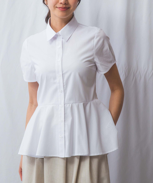 NARACAMICIE(ナラカミーチェ)の「【NARACAMICIE】オックスフォードペプラム半袖ブラウス(シャツ/ブラウス・レディース・ホワイト/レッド/ブルー・M/L/XL)」の10枚目の写真