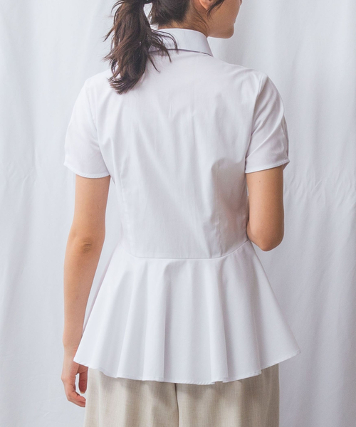 NARACAMICIE(ナラカミーチェ)の「【NARACAMICIE】オックスフォードペプラム半袖ブラウス(シャツ/ブラウス・レディース・ホワイト/レッド/ブルー・M/L/XL)」の8枚目の写真