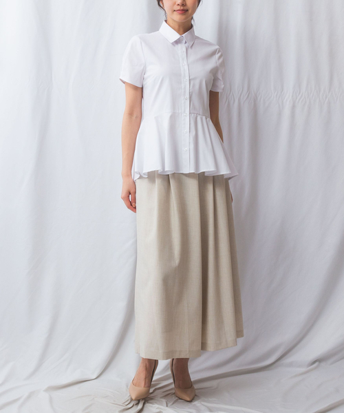 NARACAMICIE(ナラカミーチェ)の「【NARACAMICIE】オックスフォードペプラム半袖ブラウス(シャツ/ブラウス・レディース・ホワイト/レッド/ブルー・M/L/XL)」の7枚目の写真