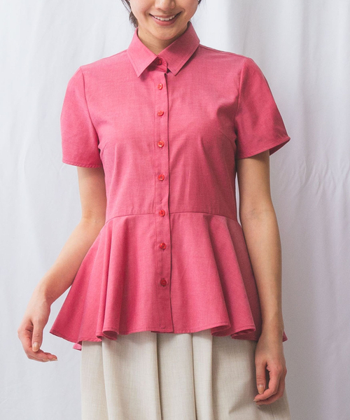 NARACAMICIE(ナラカミーチェ)の「【NARACAMICIE】オックスフォードペプラム半袖ブラウス(シャツ/ブラウス・レディース・ホワイト/レッド/ブルー・M/L/XL)」の6枚目の写真