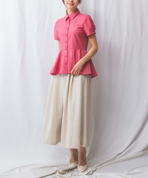 NARACAMICIE(ナラカミーチェ)の「【NARACAMICIE】オックスフォードペプラム半袖ブラウス(シャツ/ブラウス・レディース・ホワイト/レッド/ブルー・M/L/XL)」の5枚目の写真