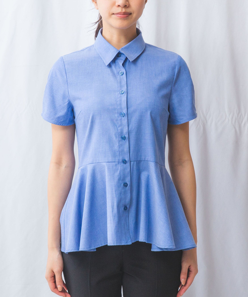 NARACAMICIE(ナラカミーチェ)の「【NARACAMICIE】オックスフォードペプラム半袖ブラウス(シャツ/ブラウス・レディース・ホワイト/レッド/ブルー・M/L/XL)」の4枚目の写真