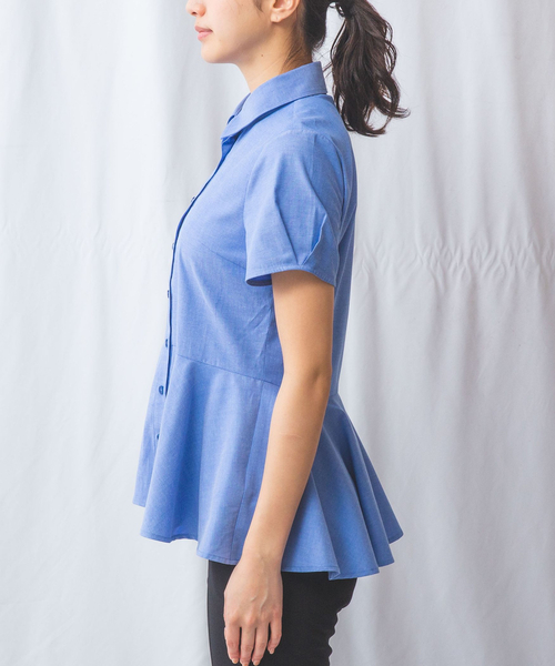 NARACAMICIE(ナラカミーチェ)の「【NARACAMICIE】オックスフォードペプラム半袖ブラウス(シャツ/ブラウス・レディース・ホワイト/レッド/ブルー・M/L/XL)」の19枚目の写真