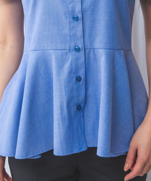 セール】【NARACAMICIE】オックスフォードペプラム半袖ブラウス