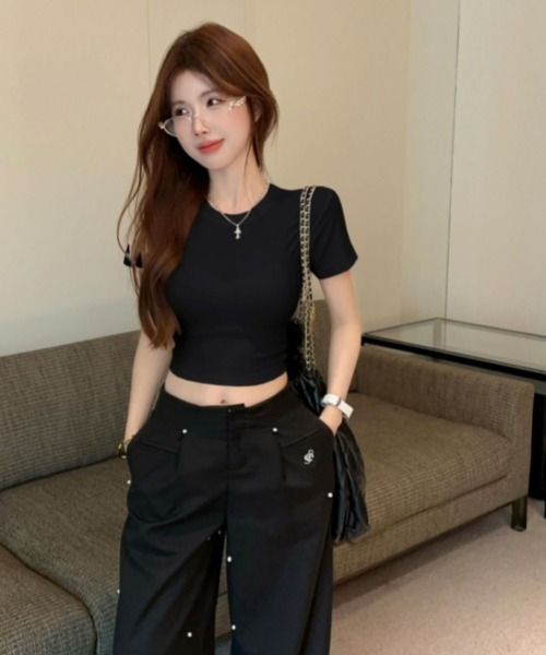 gossip!ロサンゼルス(ゴシップロサンゼルス)の「Y2Kガーリー半袖Tシャツ(カップ付き)(Tシャツ/カットソー・レディース・ブラック/ホワイト・FREE)」の4枚目の写真