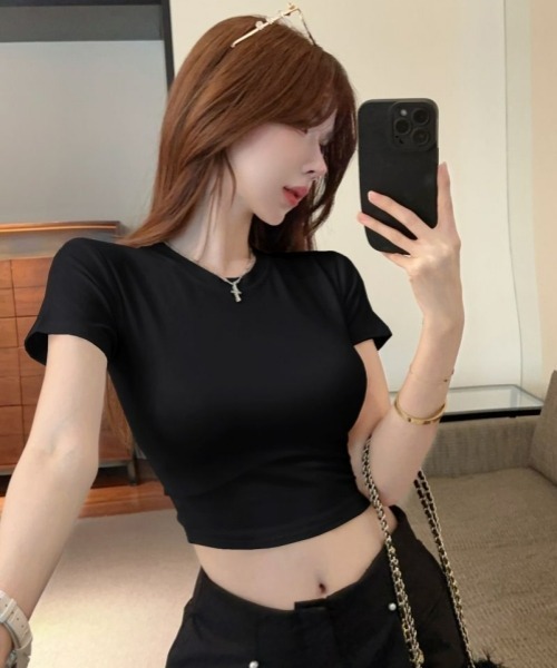 gossip!ロサンゼルス(ゴシップロサンゼルス)の「Y2Kガーリー半袖Tシャツ(カップ付き)(Tシャツ/カットソー・レディース・ブラック/ホワイト・FREE)」の6枚目の写真