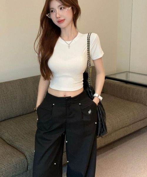 gossip!ロサンゼルス(ゴシップロサンゼルス)の「Y2Kガーリー半袖Tシャツ(カップ付き)(Tシャツ/カットソー・レディース・ブラック/ホワイト・FREE)」の8枚目の写真
