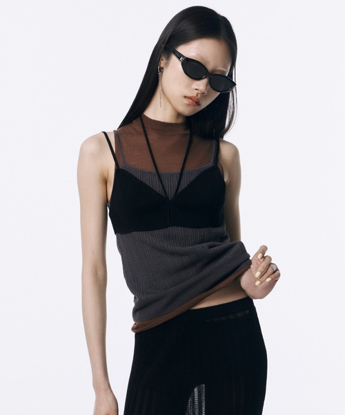 JOSE MOON（ジョゼムーン）の「LINGERIE DETAIL LAYERED KNIT/ランジェリーディテールレイヤードニット（タンクトップ・レディース・サックスブルー/イエロー系その他/ブラック・FREE）」の9枚目の写真