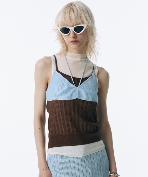 JOSE MOON（ジョゼムーン）の「LINGERIE DETAIL LAYERED KNIT/ランジェリーディテールレイヤードニット（タンクトップ・レディース・サックスブルー/イエロー系その他/ブラック・FREE）」の7枚目の写真