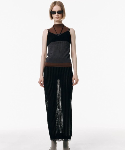 JOSE MOON（ジョゼムーン）の「LINGERIE DETAIL LAYERED KNIT/ランジェリーディテールレイヤードニット（タンクトップ・レディース・サックスブルー/イエロー系その他/ブラック・FREE）」の15枚目の写真