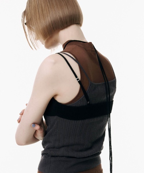 JOSE MOON（ジョゼムーン）の「LINGERIE DETAIL LAYERED KNIT/ランジェリーディテールレイヤードニット（タンクトップ・レディース・サックスブルー/イエロー系その他/ブラック・FREE）」の20枚目の写真