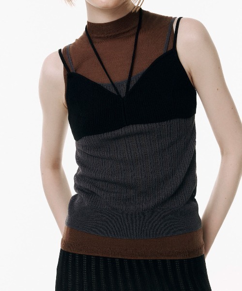 JOSE MOON（ジョゼムーン）の「LINGERIE DETAIL LAYERED KNIT/ランジェリーディテールレイヤードニット（タンクトップ・レディース・サックスブルー/イエロー系その他/ブラック・FREE）」の21枚目の写真