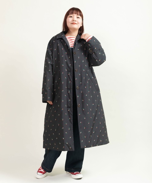 CHILD WOMAN（チャイルドウーマン）の「EVOダウン 小花刺繍ステンコート（ステンカラーコート・レディース・ブラック/カーキ・FREE）」の9枚目の写真