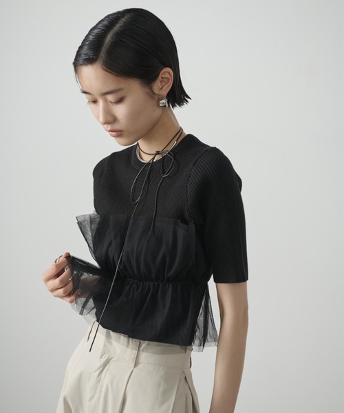 AIC.（エーアイシー）の「チュールデザインリブニットトップス（その他トップス・レディース・ホワイト/ブラック・FREE）」の22枚目の写真