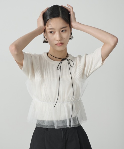 AIC.（エーアイシー）の「チュールデザインリブニットトップス（その他トップス・レディース・ホワイト/ブラック・FREE）」の5枚目の写真