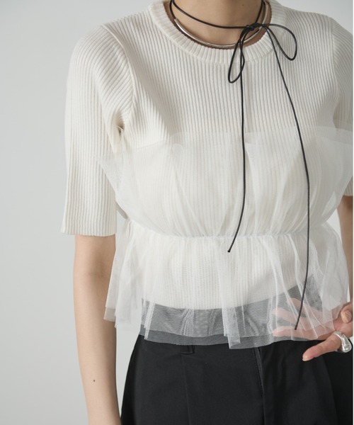 AIC.（エーアイシー）の「チュールデザインリブニットトップス（その他トップス・レディース・ホワイト/ブラック・FREE）」の10枚目の写真