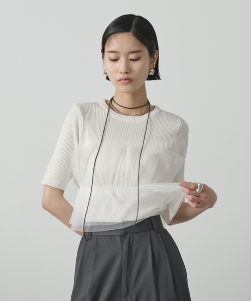 AIC.（エーアイシー）の「チュールデザインリブニットトップス（その他トップス・レディース・ホワイト/ブラック・FREE）」の6枚目の写真