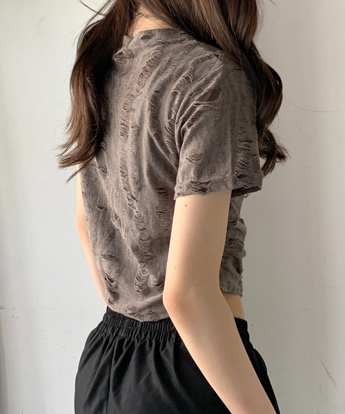SHEPP(シープ)の「Y2Kバタフライモチーフコンパクトダメージ半袖Tシャツ(Tシャツ/カットソー・レディース・ブラック/ホワイト/グレー・F)」の18枚目の写真