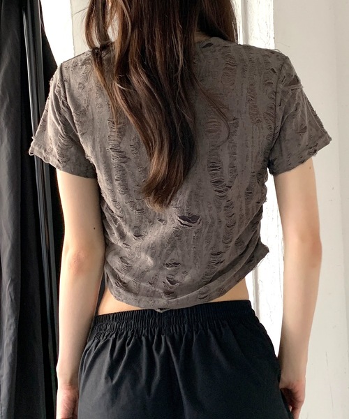 SHEPP(シープ)の「Y2Kバタフライモチーフコンパクトダメージ半袖Tシャツ(Tシャツ/カットソー・レディース・ブラック/ホワイト/グレー・F)」の19枚目の写真