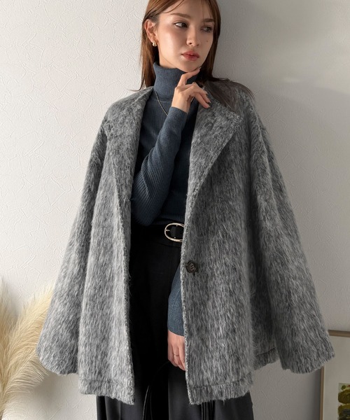 classicalelf（クラシカルエルフ）の「リラックス感漂うゆったり大人シルエット。ムードをまとう。ミックスシャギーミドルコート（ノーカラーコート・レディース・ブラック/ブラウン/グレー・LARGE/X-LARGE/MEDIUM/SMALL）」の15枚目の写真