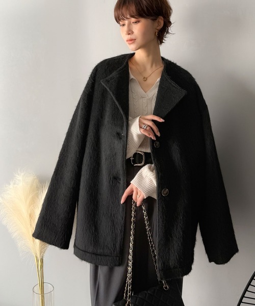 クラシカルエルフ シャギーノーカラーコート ブラック Sサイズ クラシカルエルフ シャギーノーカラーコート ブラック Sサイズ