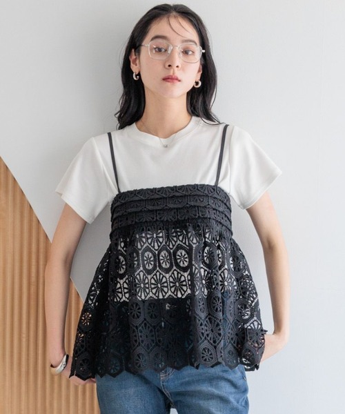 LOWRYS FARM（ローリーズファーム）の「バテンレースキャミ 496451（キャミソール・レディース・ブラック/ホワイト/ブラウン・FREE）」の2枚目の写真