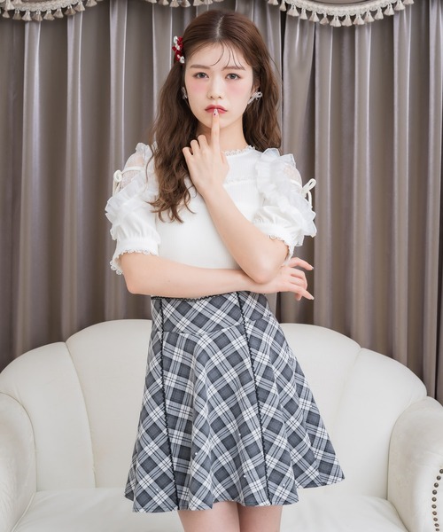 セール】バックレースアップ ランダムビジュースカパン（スカート