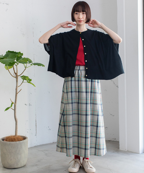 POU DOU DOU(プードゥドゥ)の「マドラスチェックフレアスカート(スカート・レディース・ネイビー/グレー系・M)」の20枚目の写真