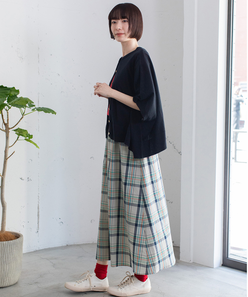 POU DOU DOU(プードゥドゥ)の「マドラスチェックフレアスカート(スカート・レディース・ネイビー/グレー系・M)」の21枚目の写真