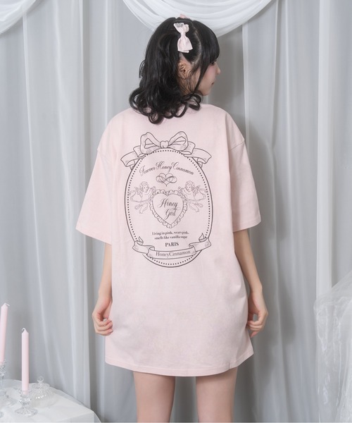 Honey Cinnamon(ハニーシナモン)の「エンジェルフレームTシャツ(Tシャツ/カットソー・レディース・ブラック/ピンク・FREE)」の1枚目の写真