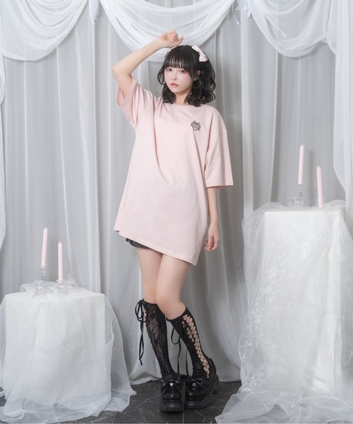 Honey Cinnamon(ハニーシナモン)の「エンジェルフレームTシャツ(Tシャツ/カットソー・レディース・ブラック/ピンク・FREE)」の9枚目の写真