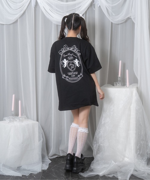 Honey Cinnamon(ハニーシナモン)の「エンジェルフレームTシャツ(Tシャツ/カットソー・レディース・ブラック/ピンク・FREE)」の3枚目の写真