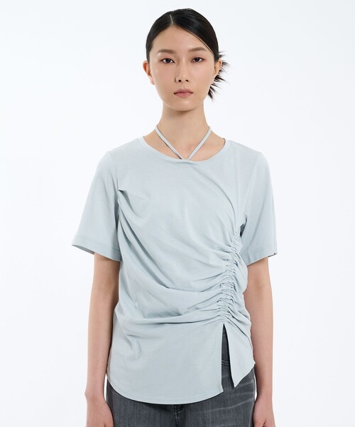 PUBLIC TOKYO（パブリックトウキョウ）の「【残り僅か】アシメギャザーホルタートップス（Tシャツ/カットソー・レディース・ブラック/ブルー・FREE）」の14枚目の写真