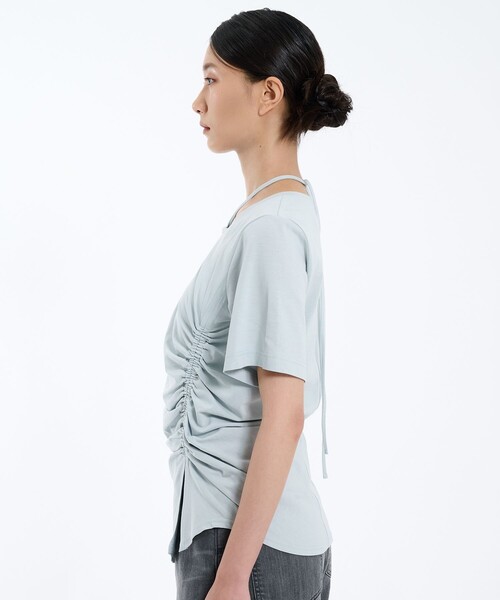 PUBLIC TOKYO（パブリックトウキョウ）の「【残り僅か】アシメギャザーホルタートップス（Tシャツ/カットソー・レディース・ブラック/ブルー・FREE）」の15枚目の写真